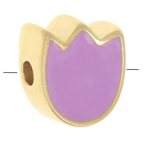 9x8mm Tulip flower bead with epoxy resin - Fine gold plated - Mauve x1