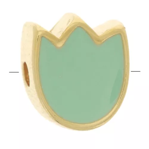 9x8mm Tulip flower bead with epoxy resin - Fine gold plated - Water green x1