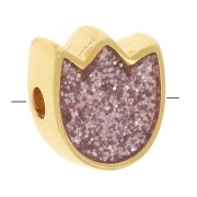 9x8mm Tulip flower bead with epoxy resin - Fine gold plated - Rose glitter x1|raw }}