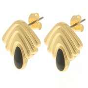 18x18.5mm Vintage earrings with epoxy resin - Fine gold plated - Black x2|raw }}