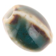 13x9mm Ceramic oval beads - Blue Green - Beige marbled x10