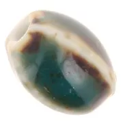 13x9mm Ceramic oval beads - Blue Green - Beige marbled x10