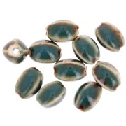 13x9mm Ceramic oval beads - Blue Green - Beige marbled x10