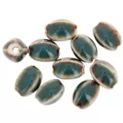 13x9mm Ceramic oval beads - Blue Green - Beige marbled x10