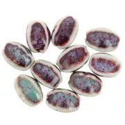 13x9mm Ceramic oval beads - Blue - Violet - Beige marbled x10