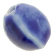 13x9mm Ceramic oval beads - Navy blue - Marbled blue x10