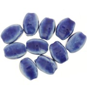 13x9mm Ceramic oval beads - Navy blue - Marbled blue x10