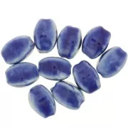 13x9mm Ceramic oval beads - Navy blue - Marbled blue x10