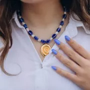 13x9mm Ceramic oval beads - Navy blue - Marbled blue x10