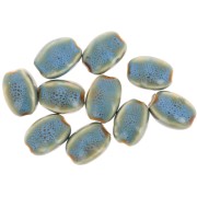 13x9mm Ceramic oval beads - Blue - Beige marbled x10