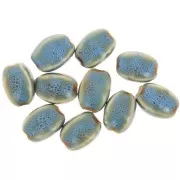 13x9mm Ceramic oval beads - Blue - Beige marbled x10