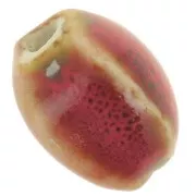 13x9mm Ceramic oval beads - Red - marbled brown x10