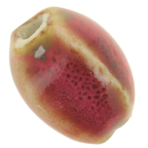 13x9mm Ceramic oval beads - Red - marbled brown x10