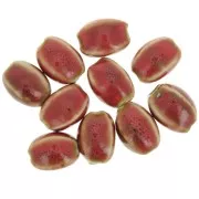 13x9mm Ceramic oval beads - Red - marbled brown x10