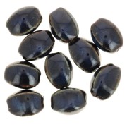 13x9mm Ceramic oval beads - Midnight blue - Dark brown marbled x10