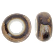 15x9mm Rondelle beads large holes ceramic - Marbled brown x5|raw }}