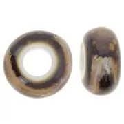 15x9mm Rondelle beads large holes ceramic - Marbled brown x5