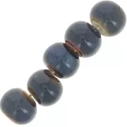 7x5mm Ceramic Rondelle beads - Midnight blue - Dark brown marbled x20