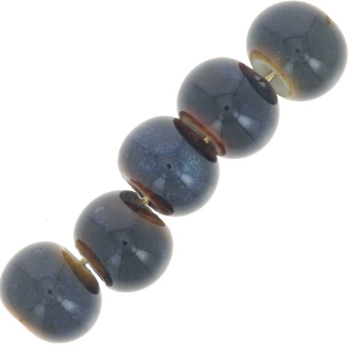 7x5mm Ceramic Rondelle beads - Midnight blue - Dark brown marbled x20