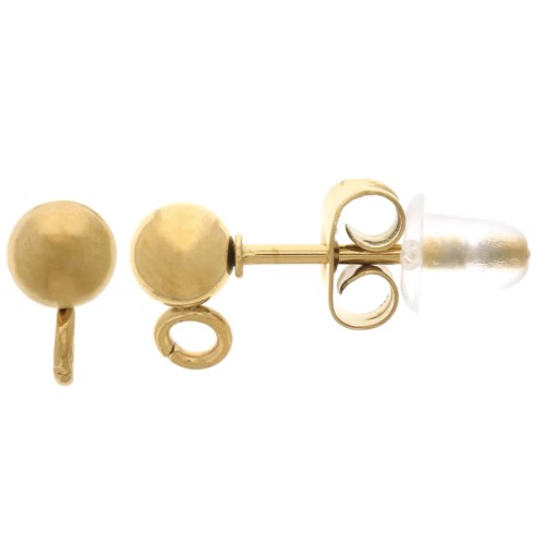 4mm 304L stainless steel ball earstuds with open ring - Gold x2