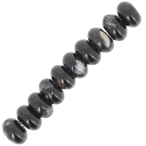 Rondelle beads Heishi 8x5 mm gemstone - Black Agate x15