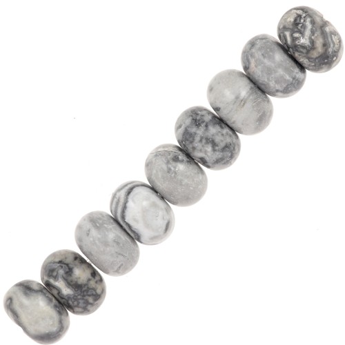 Rondelle beads Heishi 8x5.5 mm gemstone - Silver Leaf Jasper x15