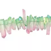 15 - 25mm Tinted Quartz Point Pendant - Tie and Dye - Green - Pink x1