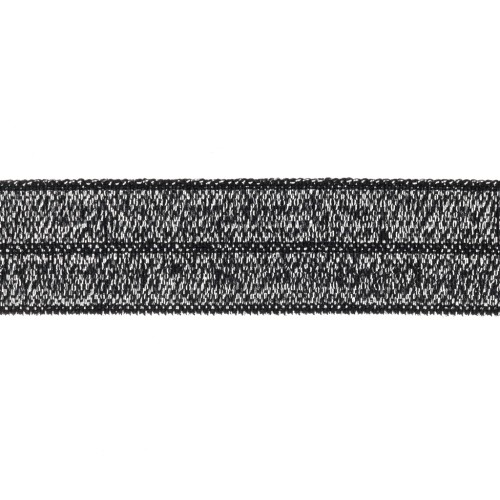 16mm Flat elastic ribbon - Black glitter x1m