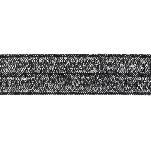 16mm Flat elastic ribbon - Black glitter x1m