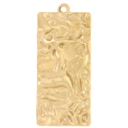 Rectangular hammered pendants with a pleated effect, 34.5x15 mm - Gold-plated 316 stainless steel (set of 2)