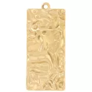 Rectangular hammered pendants with a pleated effect, 34.5x15 mm - Gold-plated 316 stainless steel (set of 2)