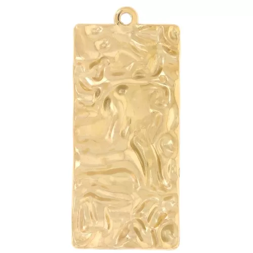 Rectangular hammered pendants with a pleated effect, 34.5 x 15 mm - Gold-plated 316 stainless steel x2