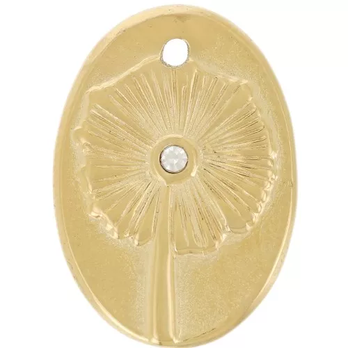 20x14mm 316L stainless steel Oval pendant - flower with rhinestones - Gold x1