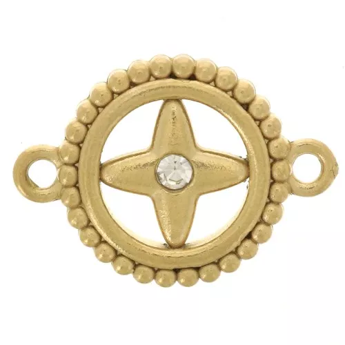 10mm 304L stainless stround spacer - star pattern with rhinestones - Gold x1