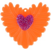 37x39 mm Acrylic Relief Heart Pendant - Neon Orange - Glitter Violet|raw }}