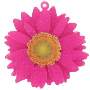 41mm 3D acrylic daisy flower pendant - Fuchsia glitter x1