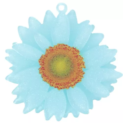 41mm 3D acrylic daisy flower pendant - Light blue glitter x1