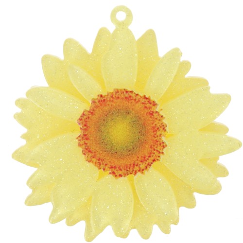 41mm 3D acrylic daisy flower pendant - Light yellow glitter x1