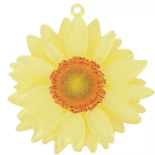 41mm 3D acrylic daisy flower pendant - Light yellow glitter x1