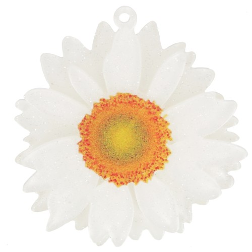 41mm 3D acrylic daisy flower pendant - White glitter x1