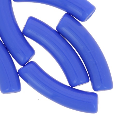 32x8mm Curved tube beads in opaque acrylic - Azure blue x6