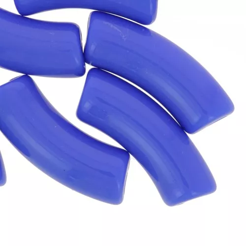 Curved tube beads 35x11 mm in opaque acrylic - Azure blue x6