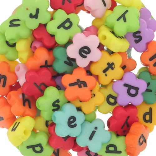 Assortment of 150 flower beads alphabet letters 11mm - Multicolored