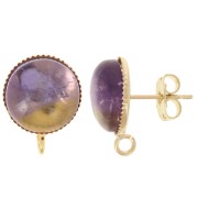 EarStuds for 12mm flat back cabochon - open hoop - Fine gold plated x2