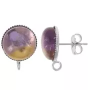 EarStuds for 12mm flat back cabochon - open ring - Silver plated x2