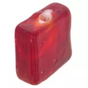 15x15mm Square glass bead - Heart pattern - Red - Pink x1