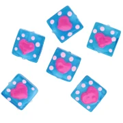 15x15mm Square glass bead - Heart pattern - Blue - Pink x1
