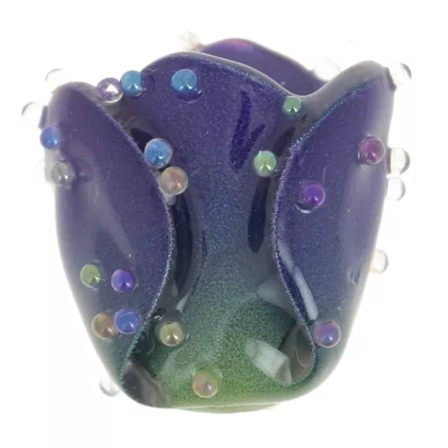 15x12mm Tulip flower bead with small random balls - Dark blue x1