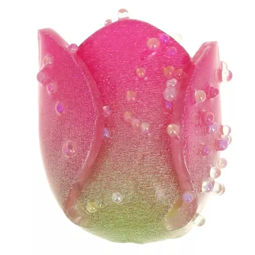 15x12mm Tulip flower bead with small random balls - Dark Pink x1