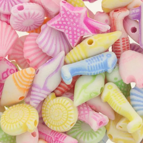 Assortment of marine-themed acrylic shell beads Multicolor Pastel x49g
